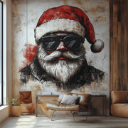 Biker Santa Wall Mural displayed in a room setting.