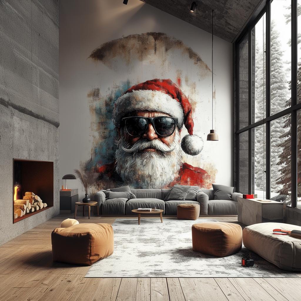 Cool Santa Claus Wall Mural | Edgy Christmas Decal | Santa with Sunglasses Wall Art | Modern Holiday Wall Sticker | Festive Statement Piece