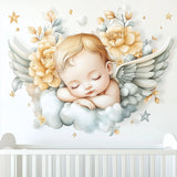 Angel Baby Wall Mural | Nursery Wall Decal with Flowers and Wings | Serene Baby Room Sticker Decor | Removable Vinyl Wall Art