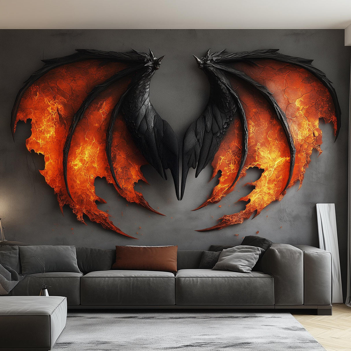 Dragon Wing Wall Mural | Fiery Fantasy Wall Art | Bold Statement Decor for Living Rooms, Offices, Game Rooms | Large Removable Vinyl Decal