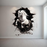 3D White Horse Wall Sticker | Realistic Horse Breakthrough Wall Decal Art | Removable Animal Wall Decor Living Room Bedroom | Home Decor