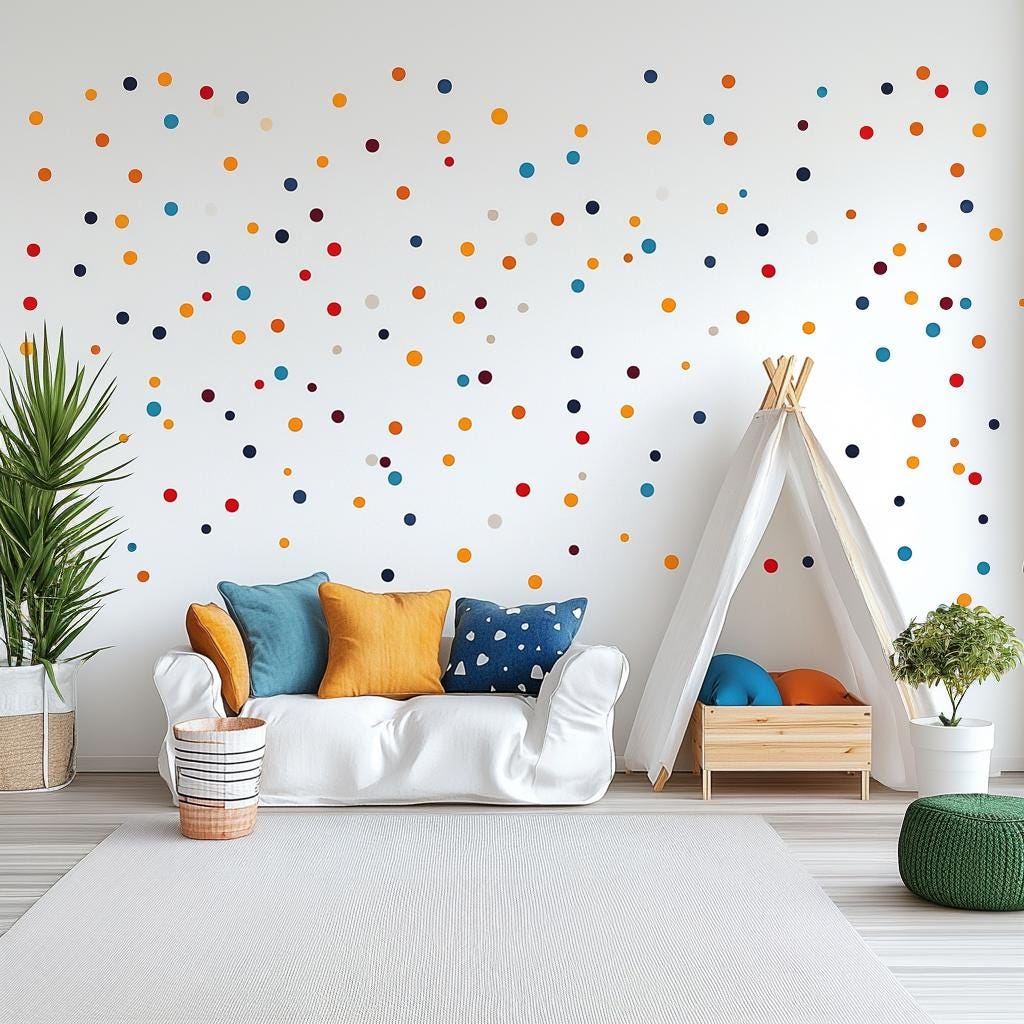Colorful Polka Dot Wall Decal Set | Playful Kids Room Wall Sticker Decor | Removable Dot Stickers Nursery Playroom | Customizable Wall Art