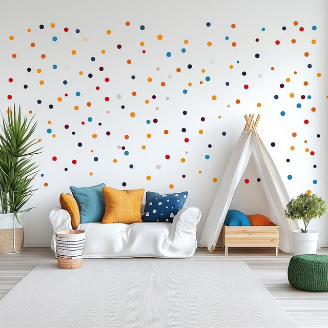 Colorful Polka Dot Wall Decal Set | Playful Kids Room Wall Sticker Decor | Removable Dot Stickers Nursery Playroom | Customizable Wall Art