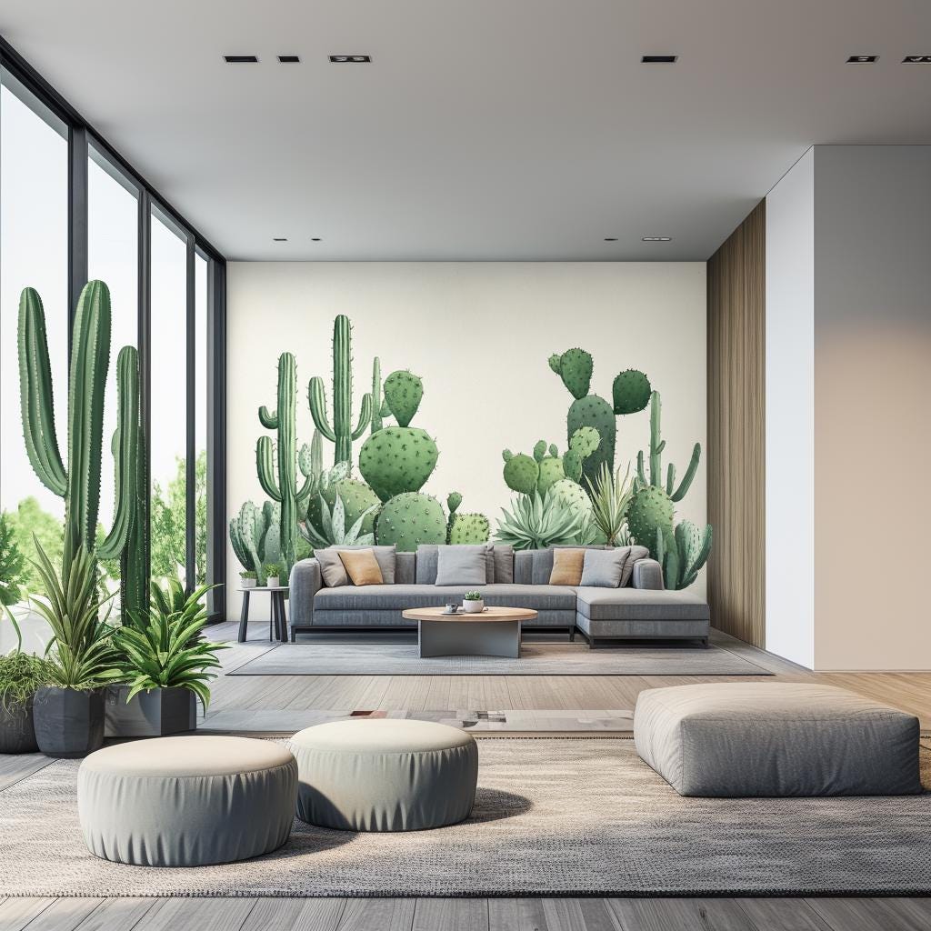 Cactus Wall Decal Sticker | Watercolor Cactus Garden Wall Decal Art | Removable Desert Plant Wall Sticker Living Room or Office | Boho Decor