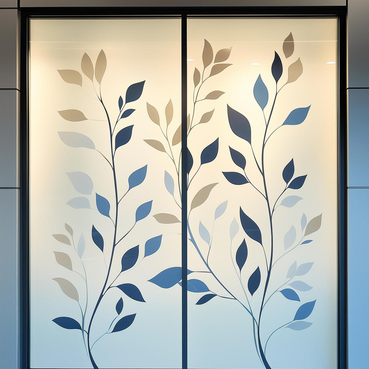 Frosted Glass Decal with Multi-Color Leaf Design | Privacy Window Film Sticker for Office, Doors & Partitions | Etched Glass Sticker