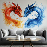 Watercolor Dragon Wall Decal | Fire Water Design | Fantasy Room Decor | Large Dragon Wall Sticker | Mythical Art Mural | Dragon Lovers Gift