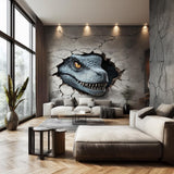 3D Dinosaur Wall Mural | Realistic Blue Raptor Wall Decal | Jurassic Room Decor | Kids Dinosaur Sticker | Large Dinosaur Art for Living Room