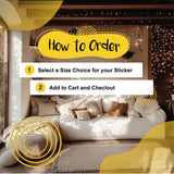 Instructions on how to order wall decals, including selecting size and adding to cart.