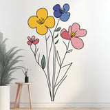 Minimalist Floral Wall Decal | Boho Botanical Wall Art | Line Art Flower Sticker | Colorful Vinyl Mural Aesthetic Room Decor Home Accent