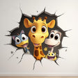 3D Cartoon Animal Wall Decal | Kids Room Vinyl Sticker | Giraffe Friends Peek Through Wall | Playful Nursery Decor | Fun Jungle Theme Mural