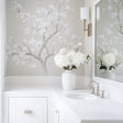Chinoiserie Tree Wall Decal | Elegant Floral Vinyl Mural | Light Gray Blooming Branch Sticker | Classic Bathroom & Bedroom Decor