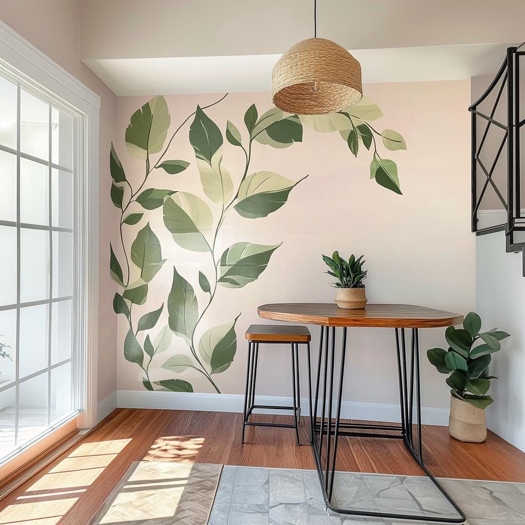 Botanical Wall Decal Sticker | Green Leaf Wall Decor | Nature-Inspired Wall Art | Removable Wall Sticker for Dining Room | Modern Home Decor