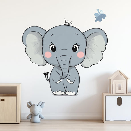 Cute Elephant Wall Decal | Nursery Animal Wall Sticker Art | Removable Cartoon Elephant Sticker for Baby Room | Kids Room Wall Decor