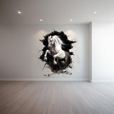 3D White Horse Wall Sticker | Realistic Horse Breakthrough Wall Decal Art | Removable Animal Wall Decor Living Room Bedroom | Home Decor