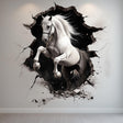 3D White Horse Wall Sticker | Realistic Horse Breakthrough Wall Decal Art | Removable Animal Wall Decor Living Room Bedroom | Home Decor