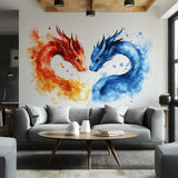 Watercolor Dragon Wall Decal | Fire Water Design | Fantasy Room Decor | Large Dragon Wall Sticker | Mythical Art Mural | Dragon Lovers Gift