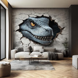 3D Dinosaur Wall Mural | Realistic Blue Raptor Wall Decal | Jurassic Room Decor | Kids Dinosaur Sticker | Large Dinosaur Art for Living Room
