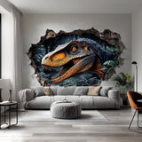 3D Dinosaur Wall Mural | Fierce Raptor Cracked Wall Decal | Jurassic Wall Art Living Room | Kids Room Decor | Dinosaur Themed Wall Sticker