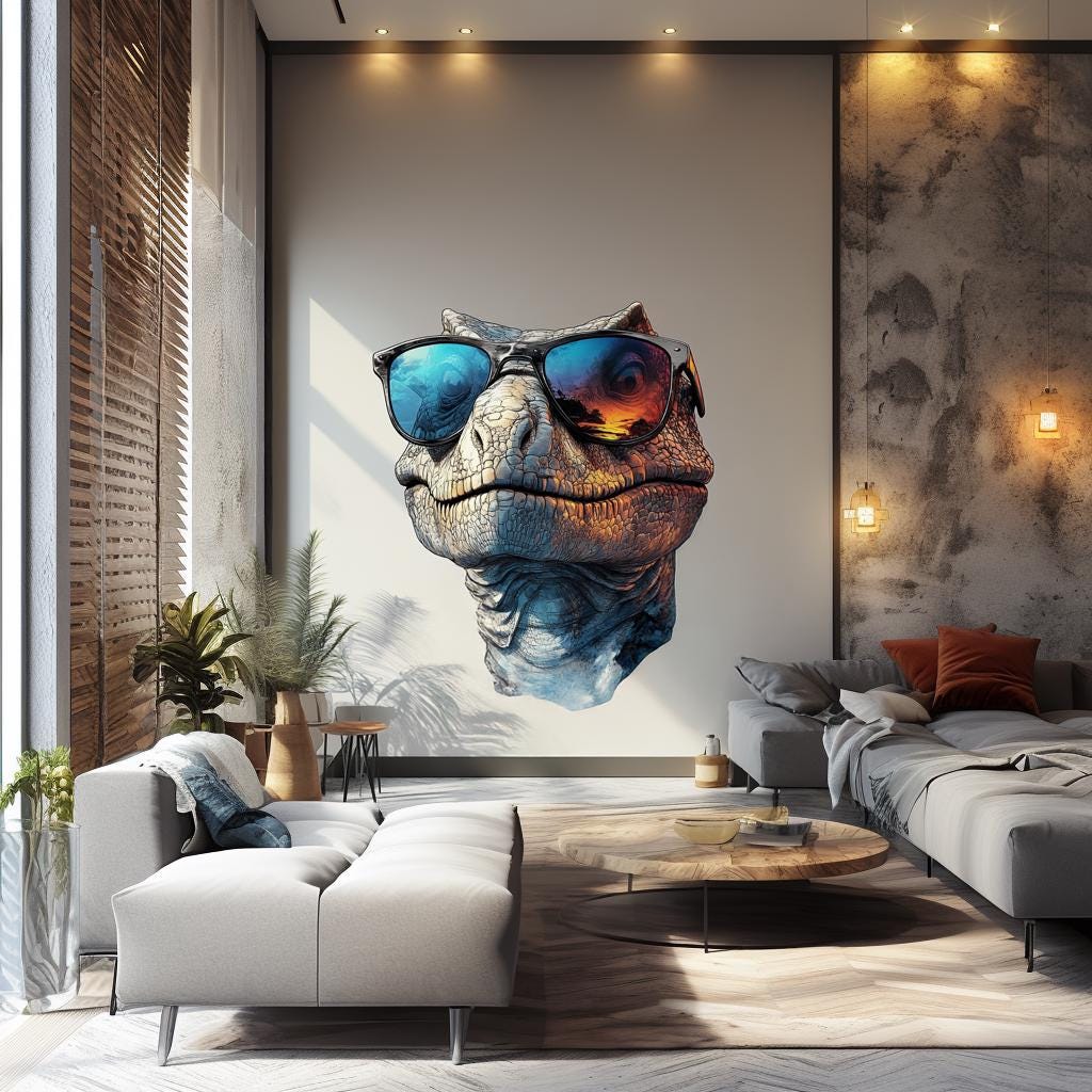 Cool Dinosaur Wall Decal | 3D Raptor with Sunglasses | Fun Jurassic Room Decor | Modern Dinosaur Sticker for Kids | Unique Wall Art for Boys