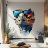Cool Dinosaur Wall Decal | 3D Raptor with Sunglasses | Fun Jurassic Room Decor | Modern Dinosaur Sticker for Kids | Unique Wall Art for Boys