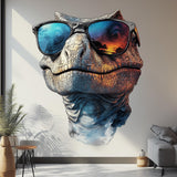 Cool Dinosaur Wall Decal | 3D Raptor with Sunglasses | Fun Jurassic Room Decor | Modern Dinosaur Sticker for Kids | Unique Wall Art for Boys