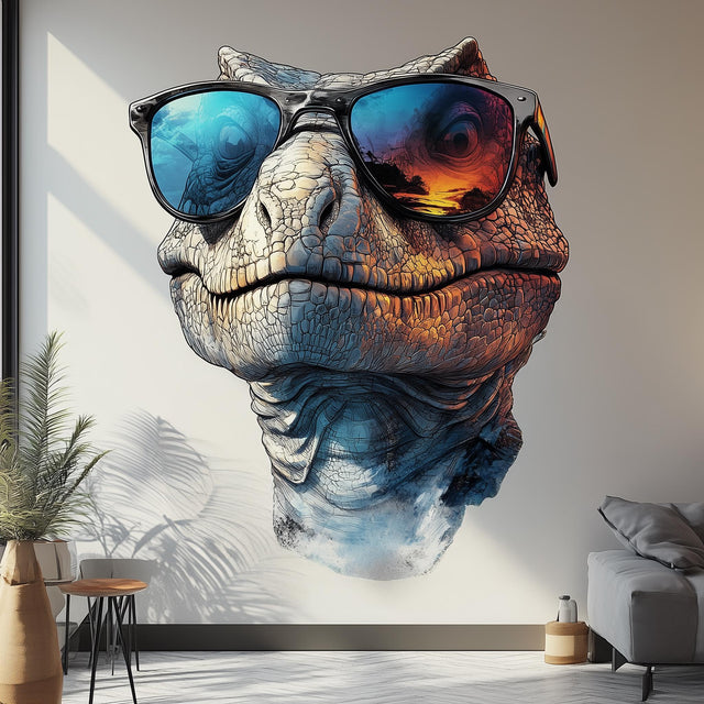 Cool Dinosaur Wall Decal | 3D Raptor with Sunglasses | Fun Jurassic Room Decor | Modern Dinosaur Sticker for Kids | Unique Wall Art for Boys