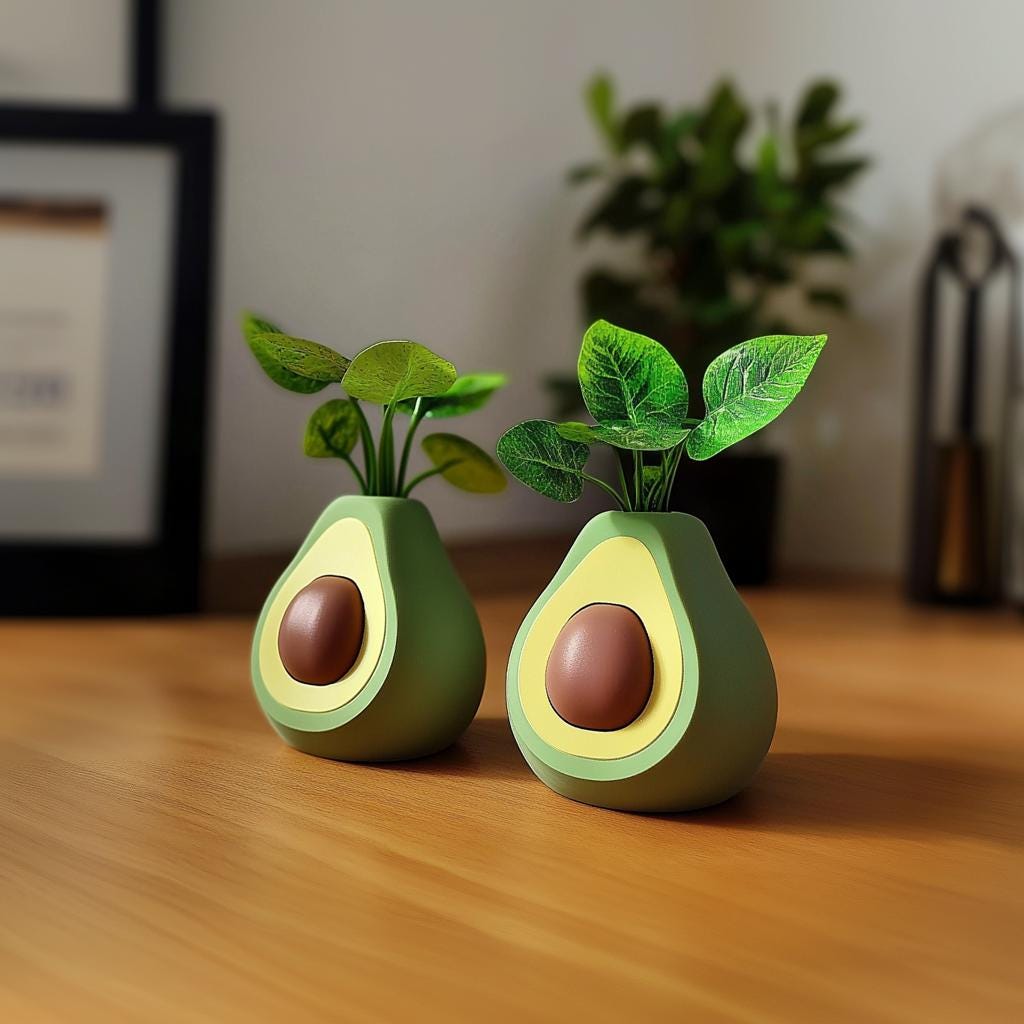 Cute Avocado Flower Pot | Desk Organizer | Real Plant Holder