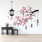 Cherry Blossom Wall Decal | Asian Lantern Tree Branch Vinyl Sticker | Elegant Sakura Mural | Japanese-Inspired Home Decor | Peel & Stick