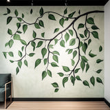 Green Leaf Wall Decal | Large Botanical Vine Mural | Nature-Inspired Vinyl Sticker | Modern Living Room & Office Decor