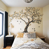 Large Tree Wall Decal | Elegant Botanical Vinyl Mural | Bedroom Living Room Nature Decor | Birds Leaves Wall Art | Peel and Stick Sticker