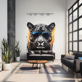 Black Panther Wall Decal | Cool Big Cat with Sunglasses Vinyl Mural | Urban Jungle Graffiti Wall Art | Modern Living Room Office Decor