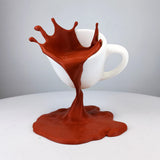 3D Printed Coffee Splash Sculpture | Floating Spilling Coffee Cup Optical Illusion Desk Decor | Coffee Bar Display Unique Barista Gift Cafe
