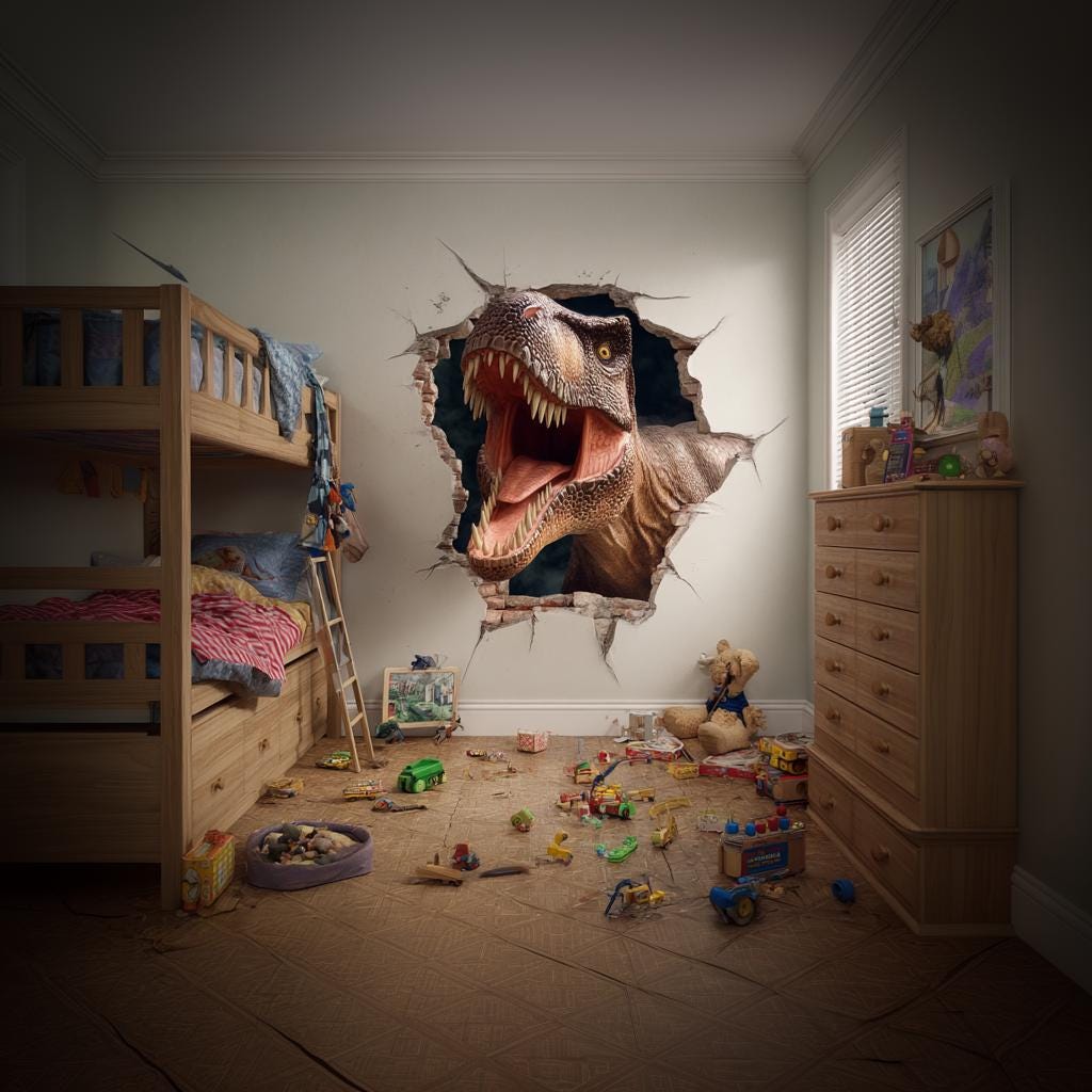 T-Rex 3D Wall Decal for Kids Room | Roaring Dinosaur Breakthrough Wall Sticker Jurassic Bedroom Decor | Boys Dino Mural Gift Dinosaur Lovers