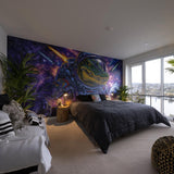 Space Wallpaper Decal | Astronaut Crocodile Wall Art Sticker | Kids Room Decor | Peel and Stick Cosmic Vinyl Mural | Removable Wall Decor