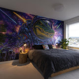 Astronaut Crocodile Wallpaper Sticker | Space Wall Mural for Kids | Galaxy Room Decor | Removable Peel and Stick Vinyl | Boys Teen Decal