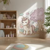 Cute Unicorn Wall Decal | Pastel Cartoon Unicorn Wall Sticker for Girls' Nursery or Bedroom | Kawaii Removable Vinyl Mural for Kids