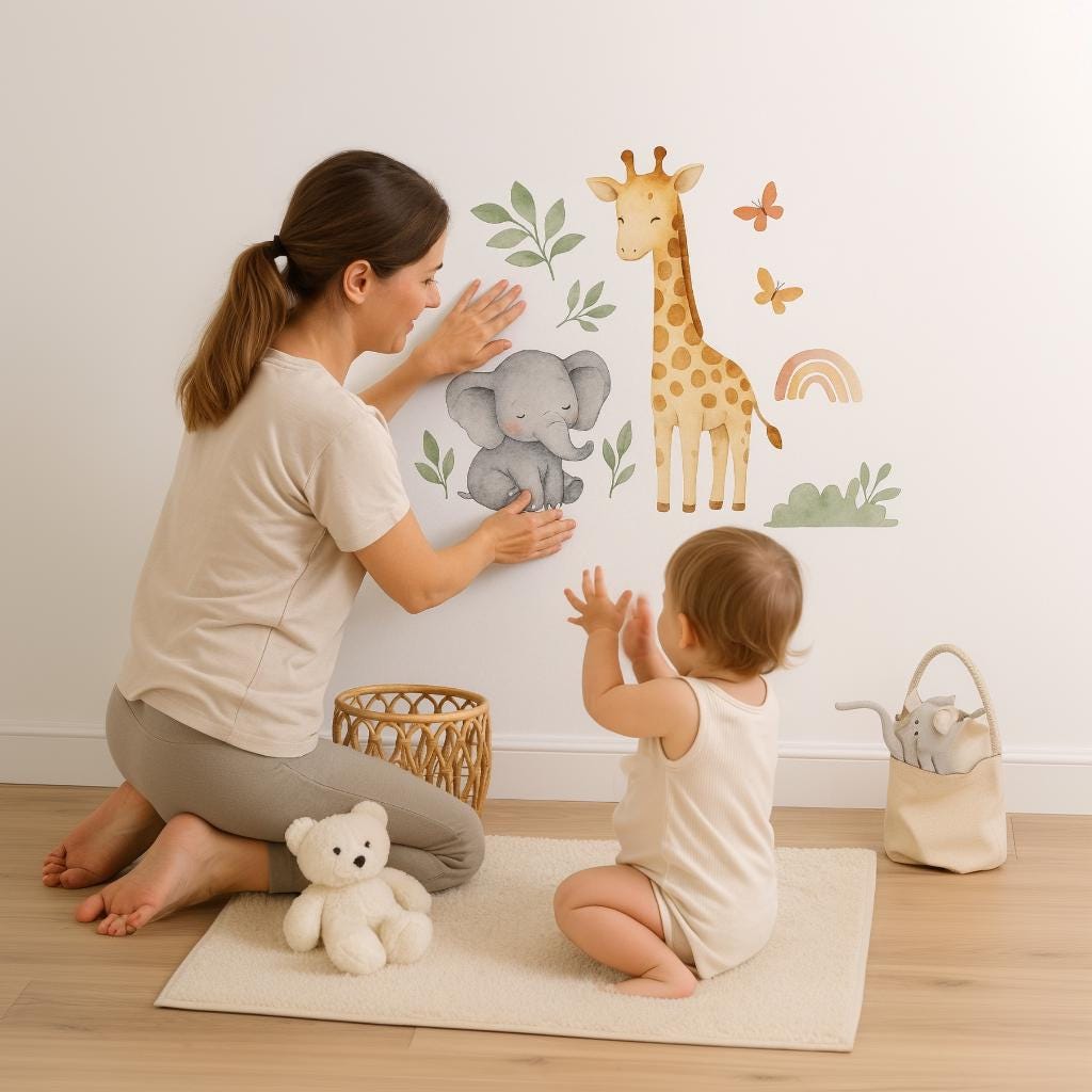 Jungle Animal Wall Decals for Nursery | Safari Animal Wall Stickers | Elephant and Giraffe Decals | Baby Room Jungle Theme Decor