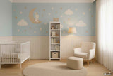 Nursery Wall Decal Set | Bunny on Moon, Bear on Cloud, Stars and Clouds Stickers | Baby Room Vinyl Wall Decor | Cute Animal Wall Stickers