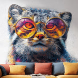 Manul Cat with Sunglasses | Pallas Cat Wall Decal | Colorful Animal Wall Sticker | Cool Vinyl Cat Art | Funky Wildlife Decor Funny Decal