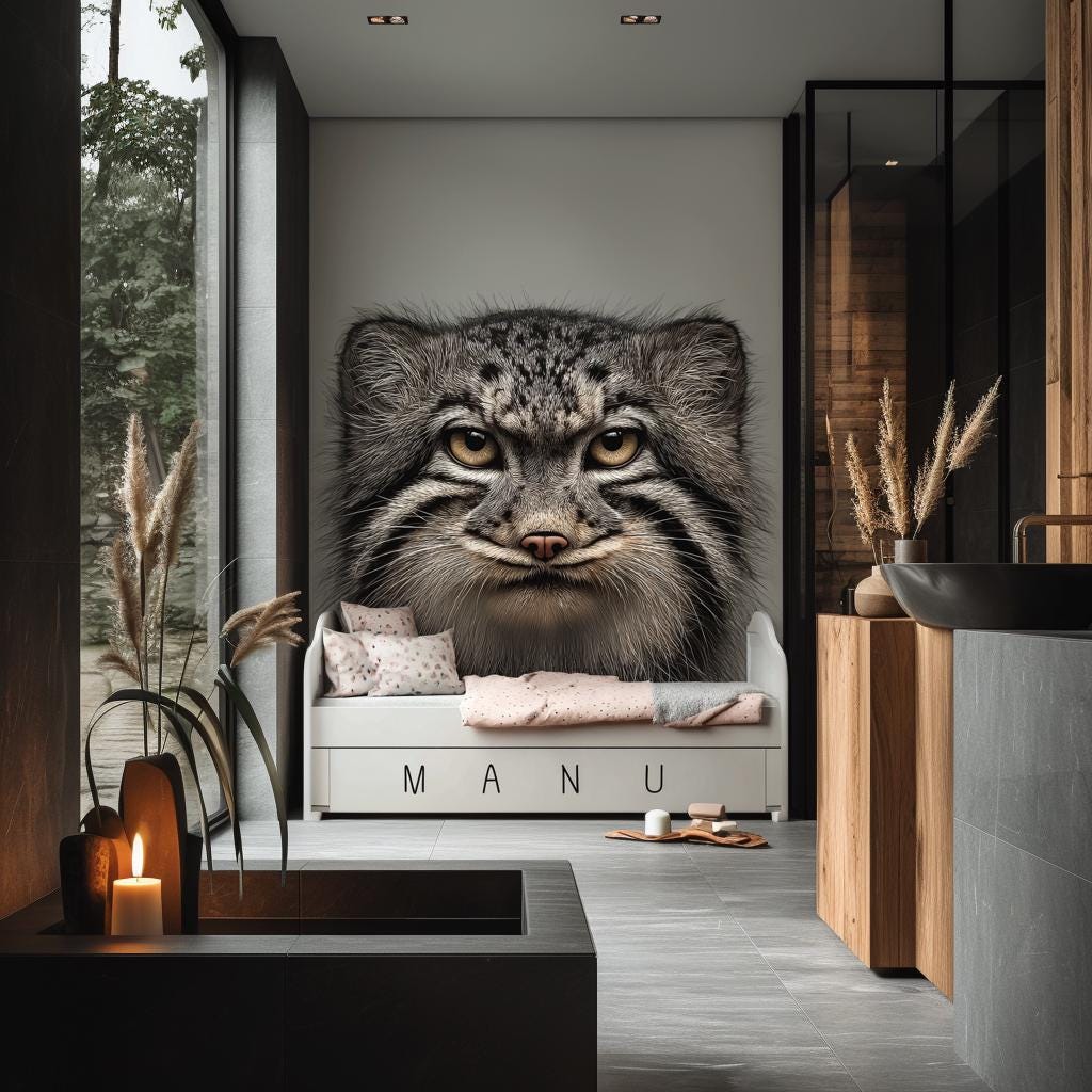 Pallas Cat Wall Decal | Realistic Manul Face Vinyl Sticker | Wildlife Animal Wall Art | Indoor Wall Decor | Large Wild Cat Wall Mural
