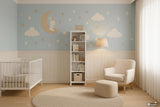 Nursery Wall Decal Set | Bunny on Moon, Bear on Cloud, Stars and Clouds Stickers | Baby Room Vinyl Wall Decor | Cute Animal Wall Stickers