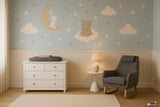 Nursery Wall Decal Set | Bunny on Moon, Bear on Cloud, Stars and Clouds Stickers | Baby Room Vinyl Wall Decor | Cute Animal Wall Stickers