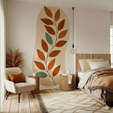 Abstract Leaf Wall Decal | Modern Botanical Vinyl Sticker | Minimalist Plant Wall Art | Large Bedroom Wall Decor Warm Earth Tone Wall Mural