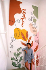 Abstract Botanical Wall Decal | Colorful Modern Wall Art Sticker Large Vinyl Wall Mural | Leaf Line Wall Decor Contemporary Room Decoration