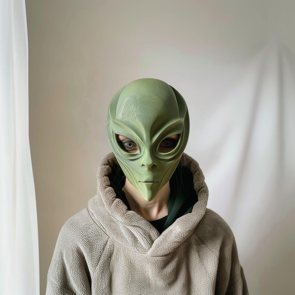3D Printed Alien Face Mask | Realistic Extraterrestrial Sci-Fi Mask for Adults | Unique Futuristic Cosplay & Halloween Costume Prop