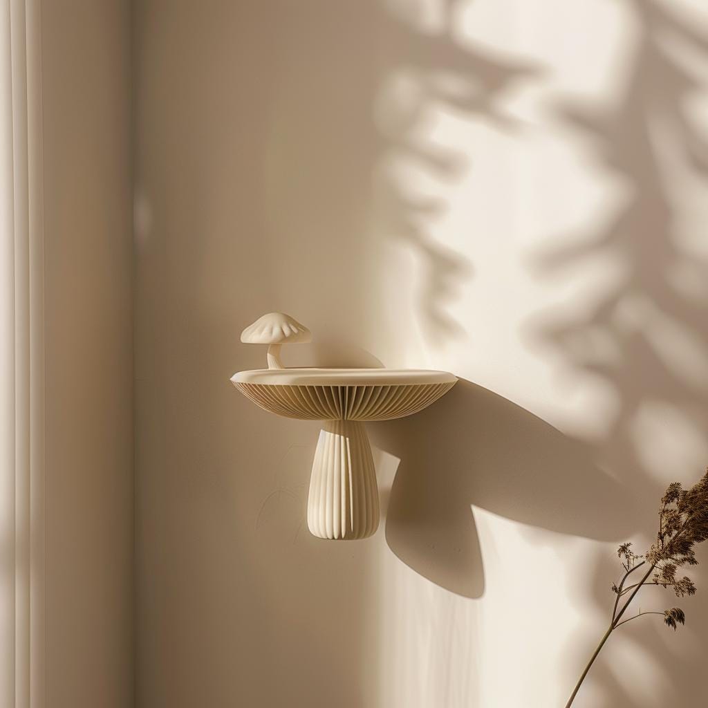 3D Printed Mushroom Wall Shelf | Modern Nature Inspired Floating Shelf | Unique Organic Home Decor | Contemporary Botanical Wall Accent