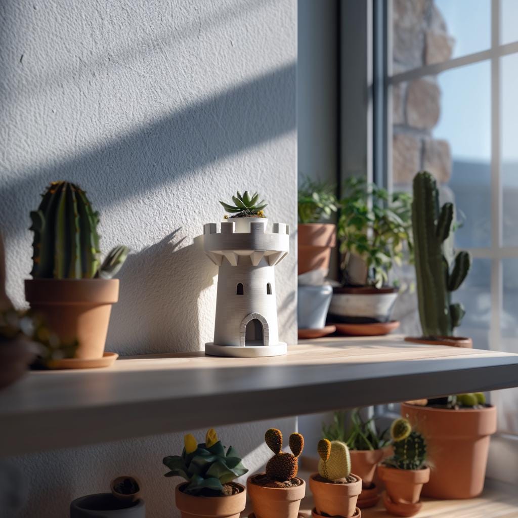 3D Printed Castle Tower Planter | Medieval Rook Style Succulent Pot | Fantasy Tabletop Decor for Desks, Windowsills and Cozy Home Interiors