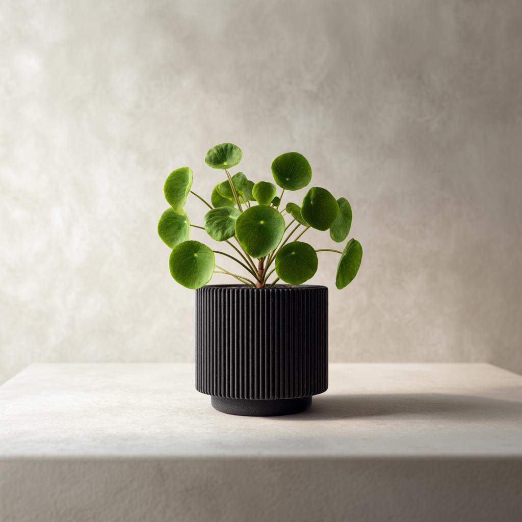 modern indoor plants decor 3D Printed Black Planter - Modern Ribbed Design