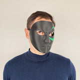 Full Face Mask for Cosplay | 3D Printed Black Mask with Green Eye Detail | Halloween Costume Prop | Adjustable Fit for Adults