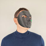 Full Face Mask for Cosplay | 3D Printed Black Mask with Green Eye Detail | Halloween Costume Prop | Adjustable Fit for Adults